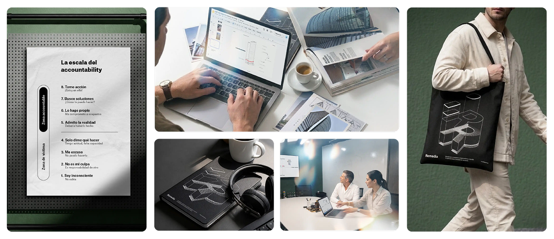 Collage de imágenes del proceso y productos de Remedia
